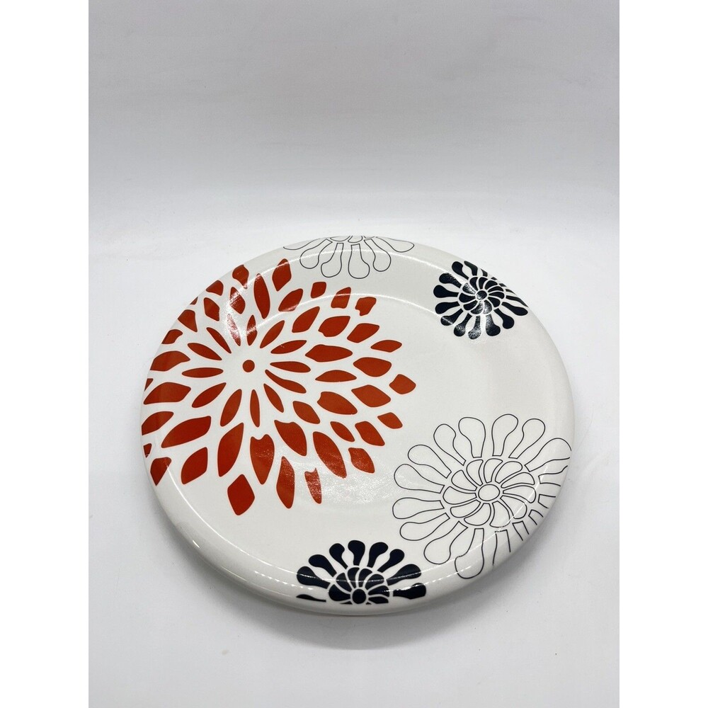 Pier 1 Mod Mum 8' Dessert Salad Plate Red Flower Black White